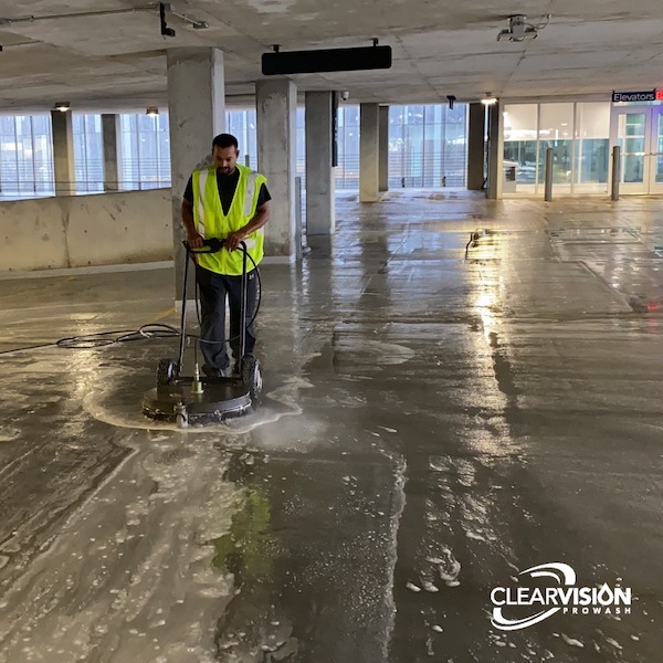 Commercial garage and parking lot pressure washing